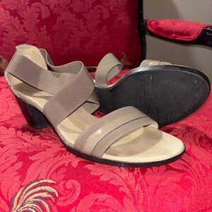 Murano Taupe Elastic Strap Block Heel Sandals